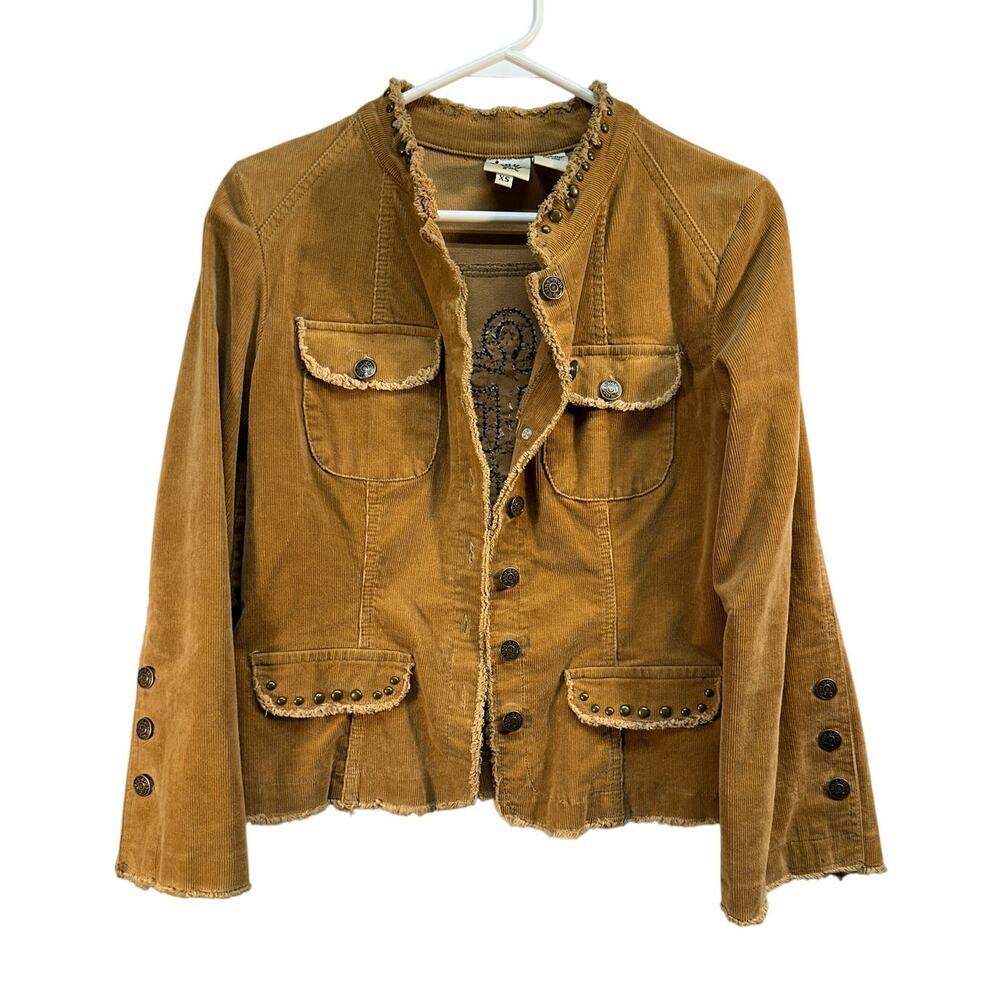 Ivy Jane XS Brown Corduroy Embellished Jacket Cross Back Studded Boho Western